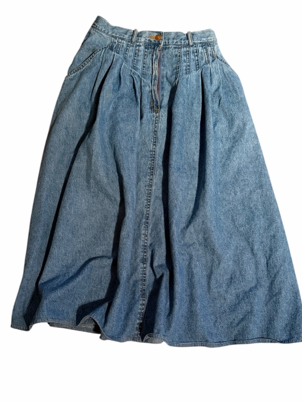 Vintage Mister Leonard Classic Blue Denim Midi Skirt size 8 (26)